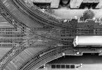 Aerial view of train at divergent tracks